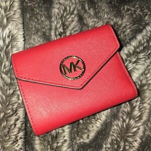Euc MICHAEL KORS mk Red Snap Wallet